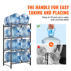 4 Tiers Water Jug Holder Double Row Water Bottle Rack for 8 Bottles Black