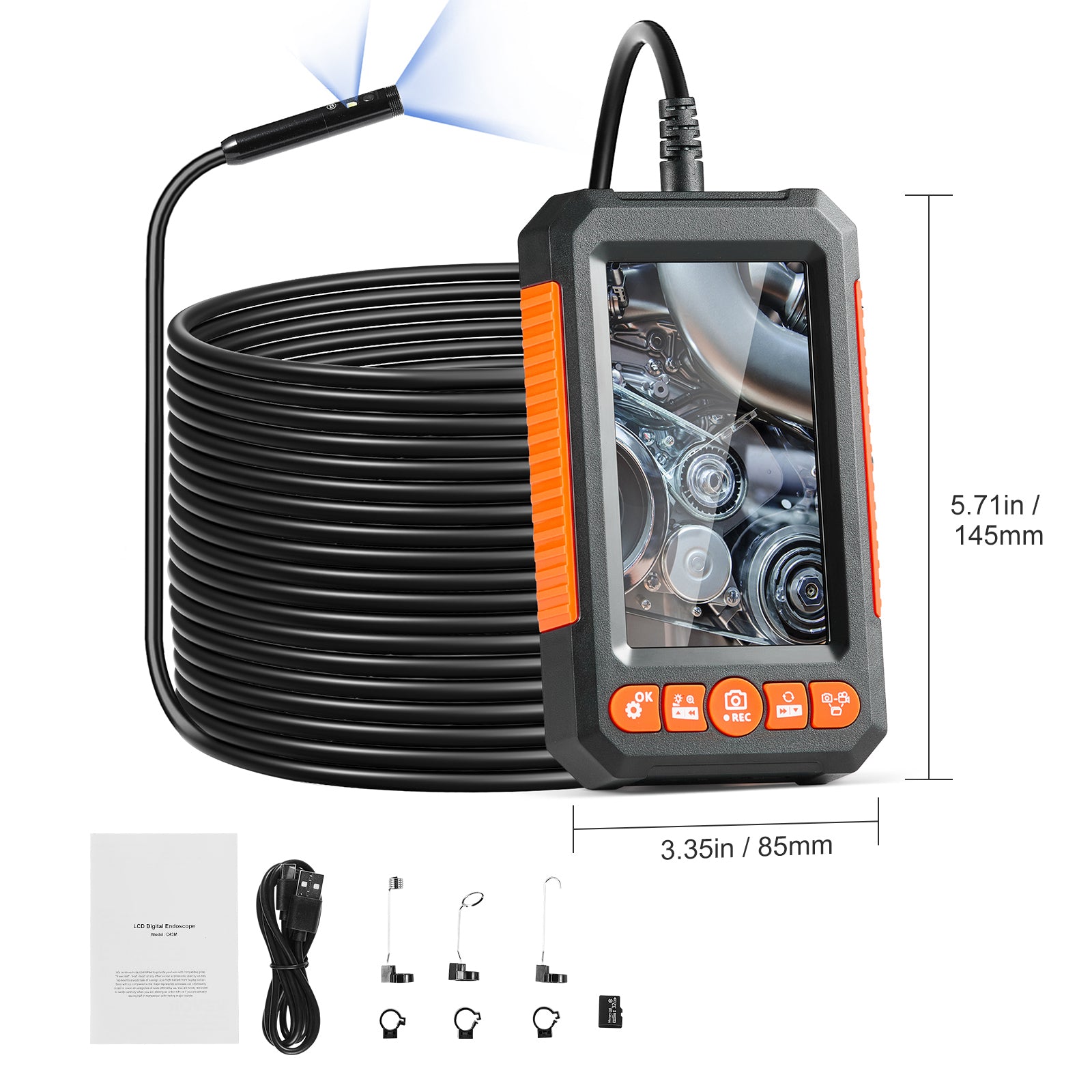 Endoscope Camera with Lights Dual Lens Borescope 49.2FT Cable 4.3" Screen