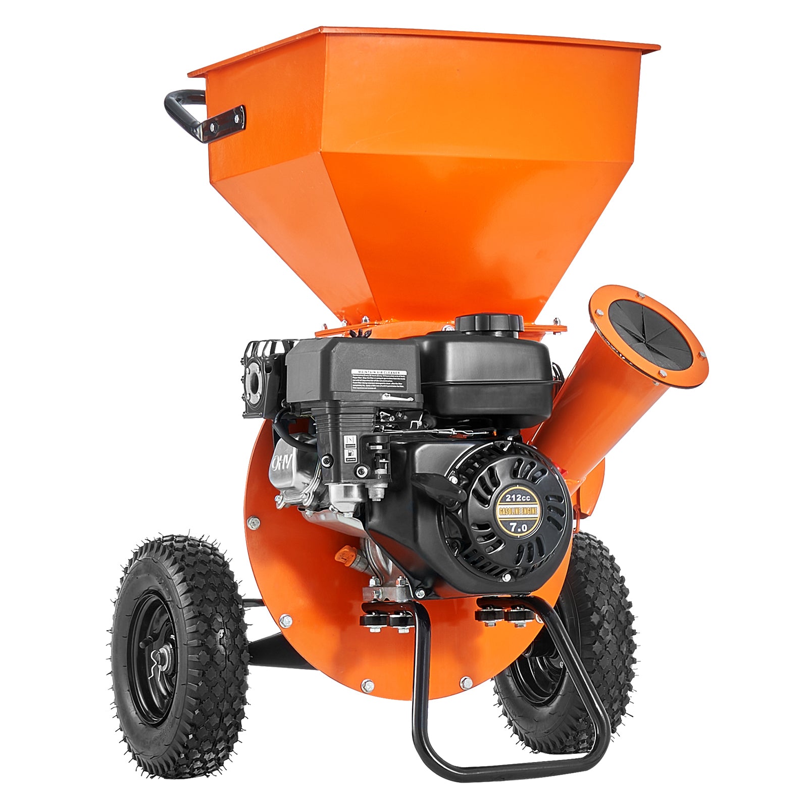 Wood Chipper Shredder Mulcher, 7HP Heavy Duty Gas Powered Engine, 3-inch Max Diameter 212cc 4.1 kW, 4-Stroke 3-in-1 Wood Chipper, Fast Chipping for Forestry and Gardens, EPA Certified
