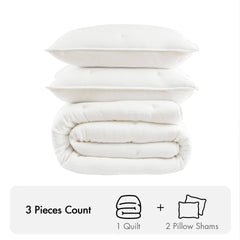 3-Piece Full/Queen Cotton Gauze  Embroidered Quilt Set,White