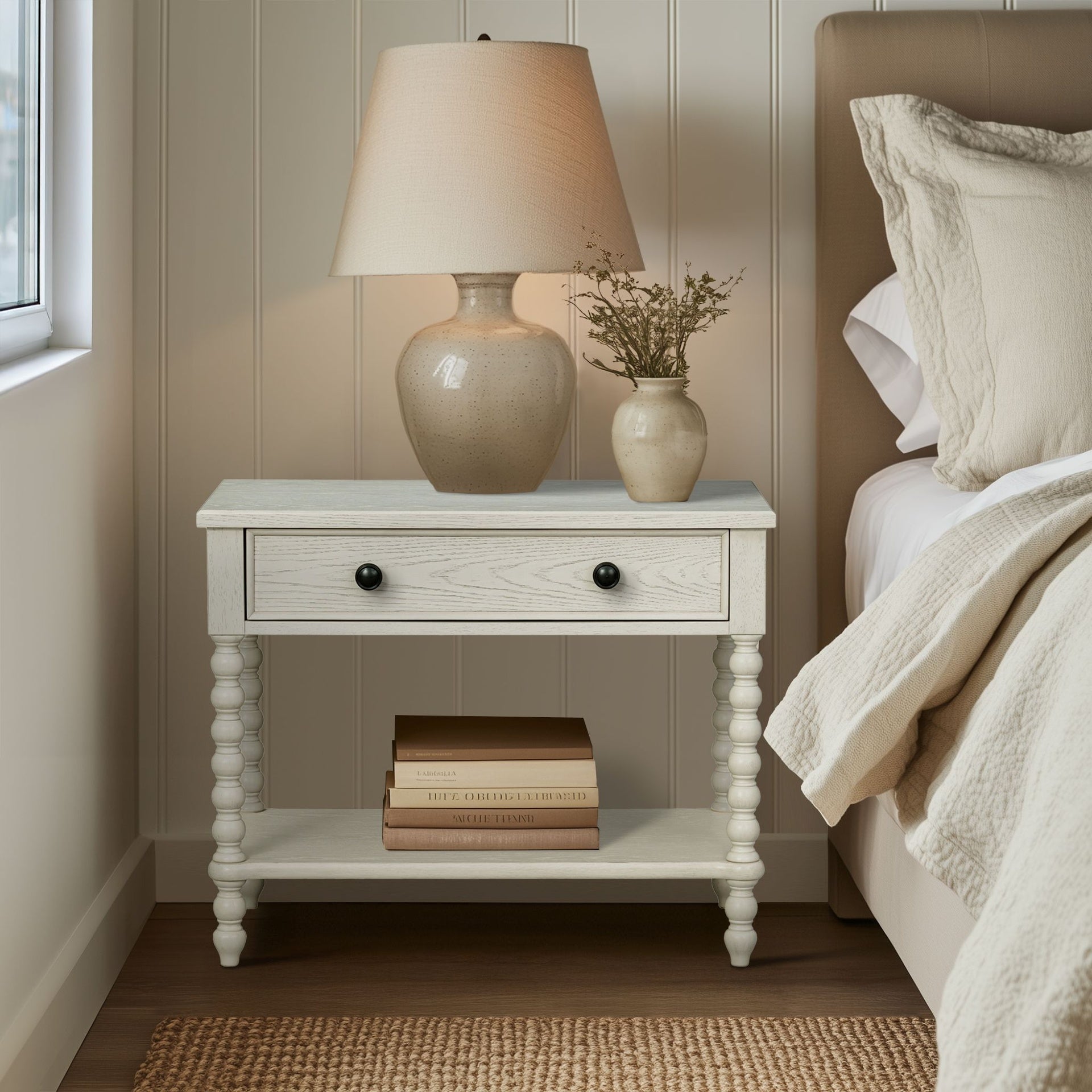 Beckett Large Nightstand, Antique Cream