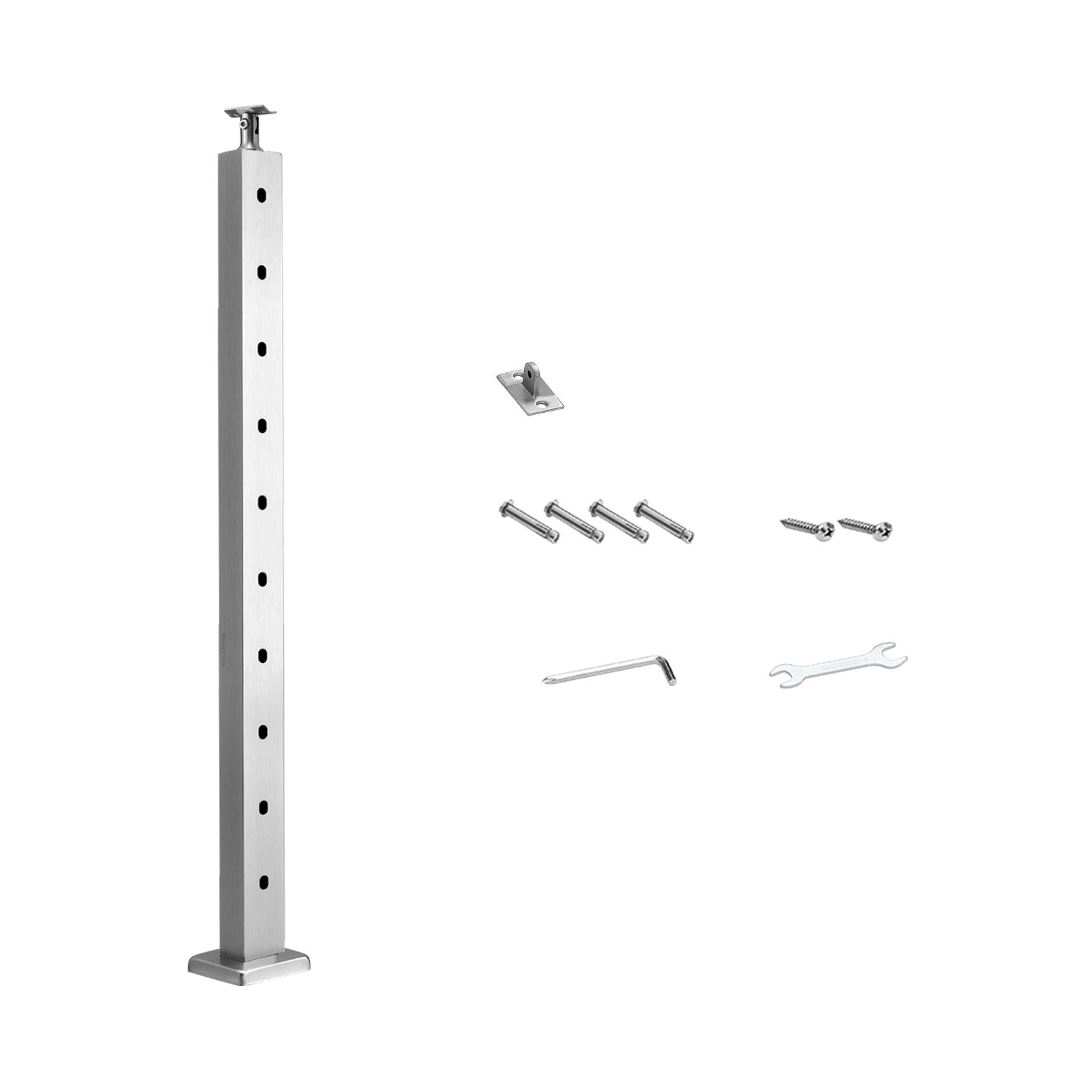 Cable Railing Post, 36x1x2 Inch Level Deck Stair Posts, 1-Pack Stainless Steel Cable Handrail Post, Pre-Drilled Pickets with Mounting Bracket Stair Railing Kit, Silver