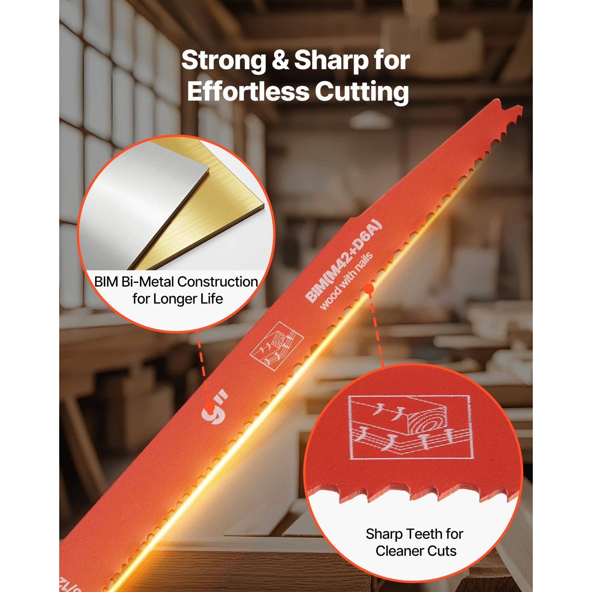 Reciprocating Saw Blades, 25 Pack, 6/12 TPI Bi-Metal Reciprocating Saw Blade Set with Universal Shank, Sharp Teeth for Fast and Smooth Cuts, for Wood and Nail-Embedded Wood Demolition, Orange