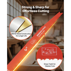Reciprocating Saw Blades, 25 Pack, 6/12 TPI Bi-Metal Reciprocating Saw Blade Set with Universal Shank, Sharp Teeth for Fast and Smooth Cuts, for Wood and Nail-Embedded Wood Demolition, Orange