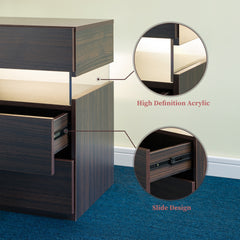 LED Nightstands 3 Drawer Dresser for Bedroom End Table with Acrylic Board LED Bedside Tables (Walnut)