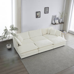 Comfortable Deep Seat Reversible Modular 6 Seater Sectional Super Soft Sofa U Shaped Sectional Couch with 3 Ottomans, 3 Toss Pillows and 2 Arm Pillows