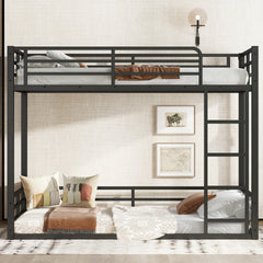 Metal Bunk Bed, Twin XL over Twin XL Floor Bunk Bed Frame, Heavy-Duty Bunk Bed for Kids, Teens, Adults, Noise-reduced Design, Black