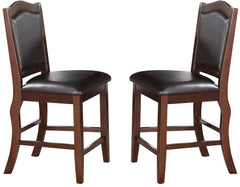 Dark Brown Wood Finish Set of 2 Counter Height Chairs Faux Leather Upholstery  Seat Back Kitchen Dining Room Chair