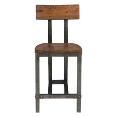 Rustic Brown and Gunmetal Finish Wooden Counter Height Chairs 2pc Set Industrial Design Dining Furniture