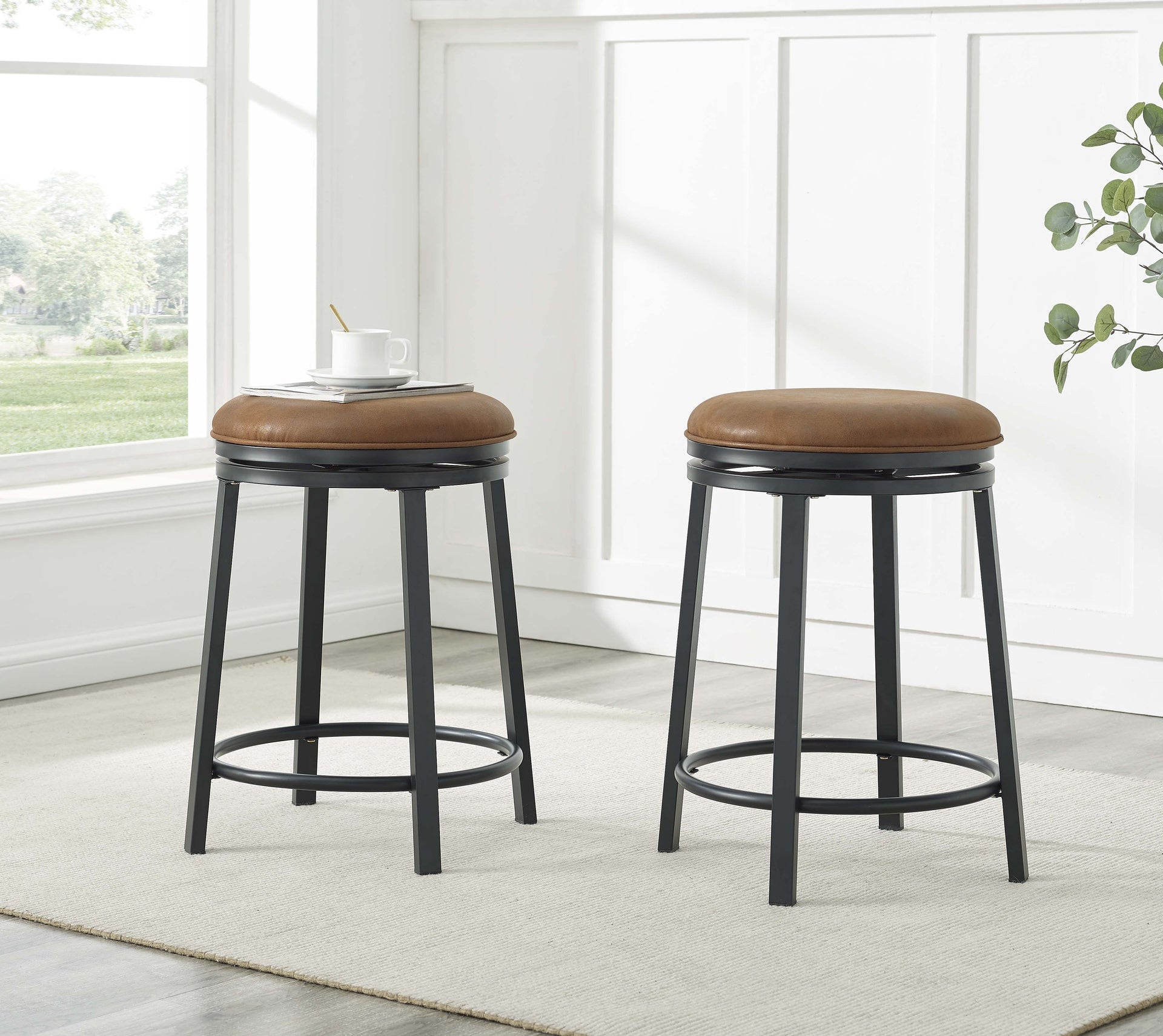 Set of 2 Swivel Stool with Metal Frame