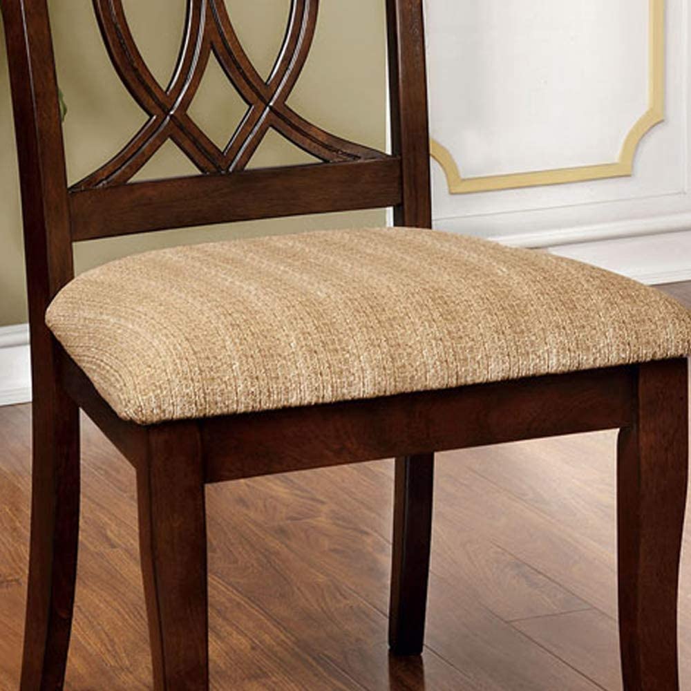 Brown Cherry Padded Fabric Chairs 2pc Side Chairs Traditional Look Dining Room Furniture Kitchen Beautiful Crafted Chairs