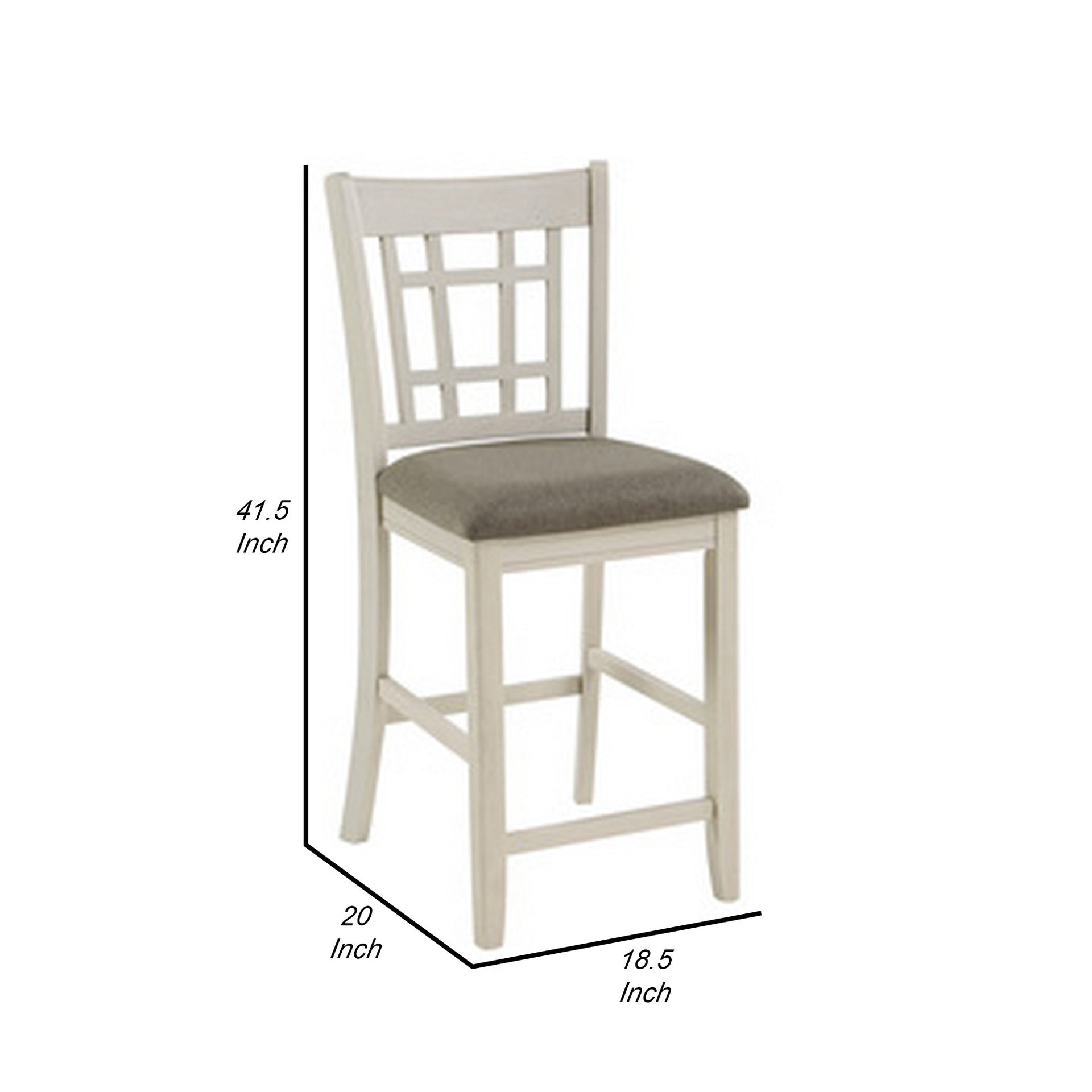 Glee 26 Inch Counter Height Chair, Set of 2, Antique White and Brown Finish