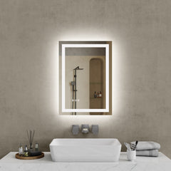 20"*28"LED Bathroom Mirror,Front-Lit and Back-Lit, Stepless Dimmable, 3 Colors CRI90+, Brightness Memory, Shatter-Proof,Anti-fog LED Vanity Mirror, IP44 Waterproof