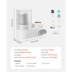 Faucet Mount Water Filter Sink Water Purifier for Kitchen Vertical White