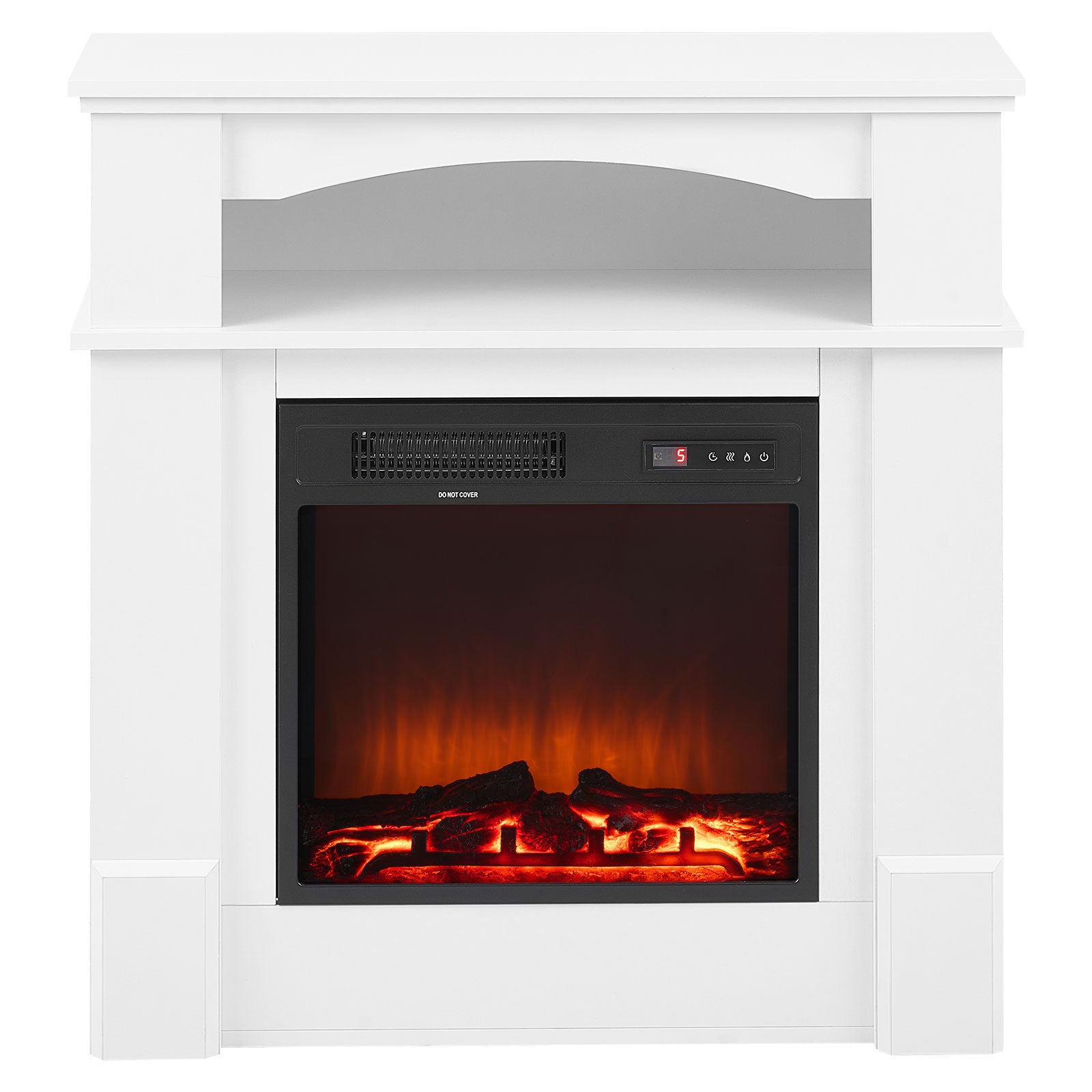 33 inch Freestanding Fireplaces, 1500W 5120BTU Fake Electric Fireplace Stove Heater with Mantel, Overheating Protection, Adjustable Flames,Timer, Remote, for Living Room,Bedroom,White
