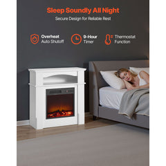 33 inch Freestanding Fireplaces, 1500W 5120BTU Fake Electric Fireplace Stove Heater with Mantel, Overheating Protection, Adjustable Flames,Timer, Remote, for Living Room,Bedroom,White