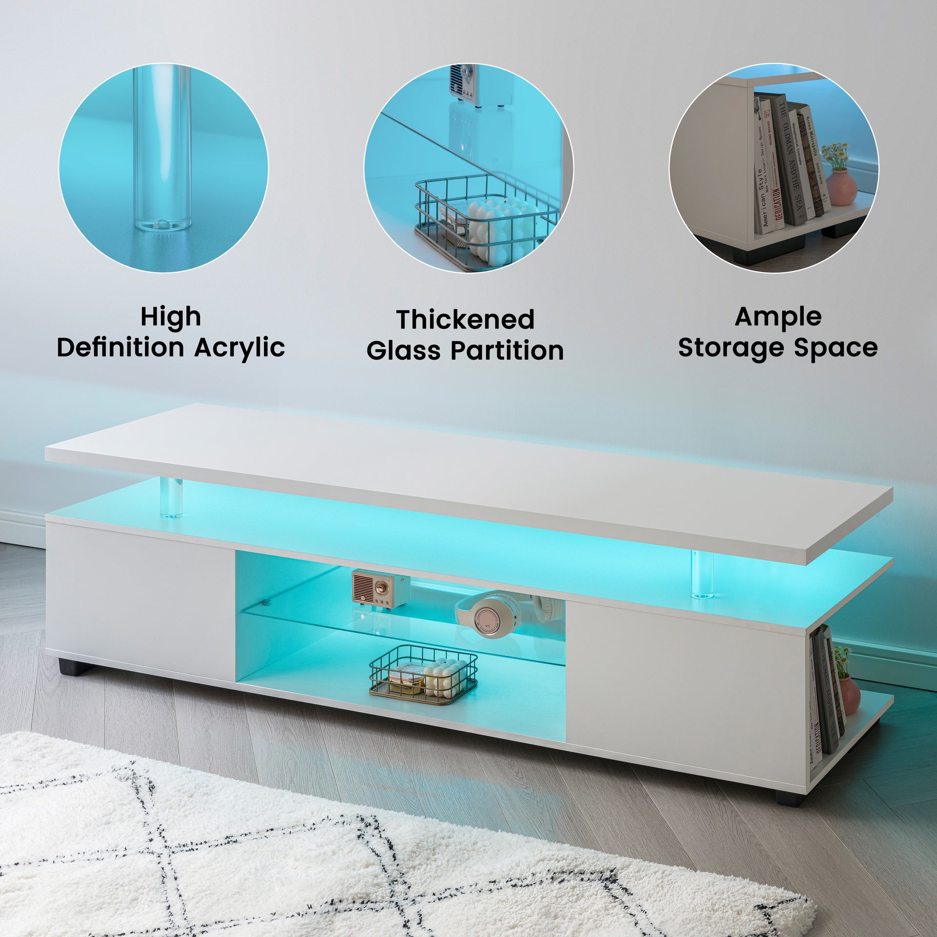 TV Stand for 60 Inch TV LED Gaming Entertainment Center Media Storage Console Table with Large Side Cabinet for Living Room( White)