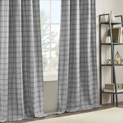 Plaid Rod Pocket and Back Tab Curtain Panel with Fleece Lining Grey 50x95"