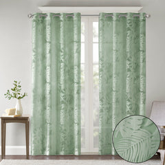Palm Leaf Burnout Window Sheer Sage Green 50x95"