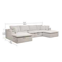 137.8*68.9"Modular sectional sofa seat,Upholstered compressed couch for living room,Bedroom,Apartment,No assembly required,5PC free combination,Plush corduroy fabric,WHITE