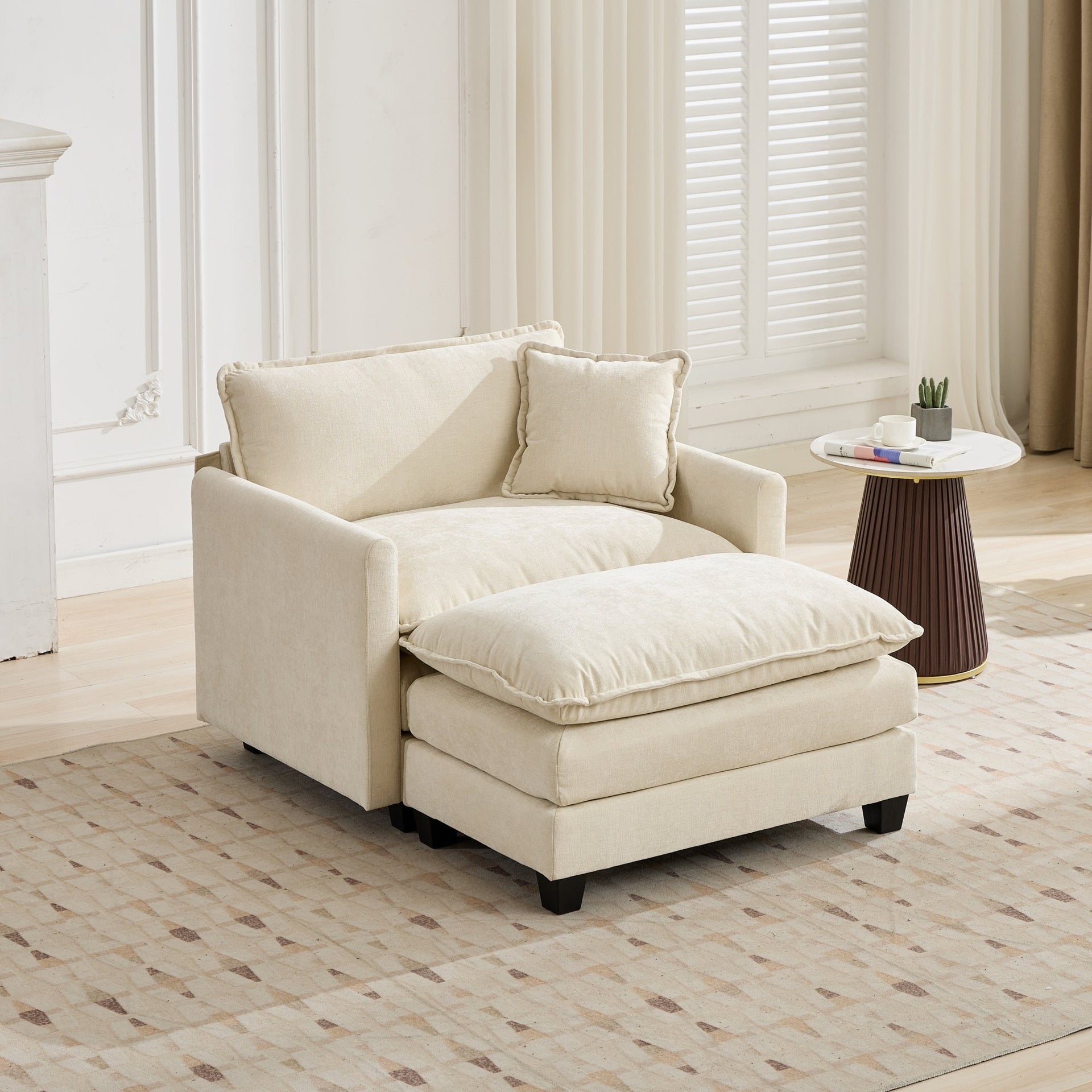 Cloud Sofa Ottoman only, Modern Sectional Couch, for Living Room Bedroom and Apartment, Comfy Double Layer Upholstered Seat Cushion, Breathable Chenille Fabric, Beige