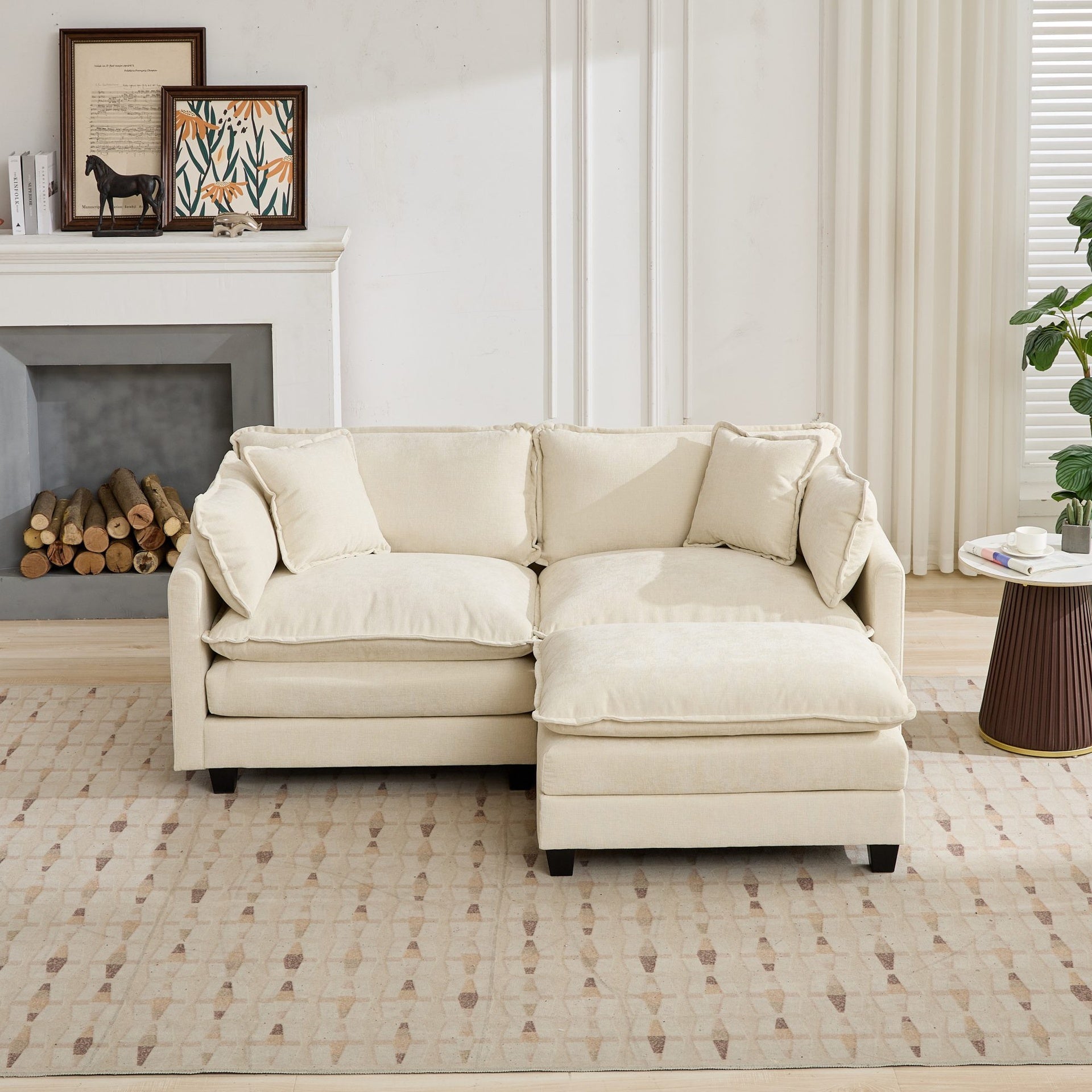 Cloud Sofa Ottoman only, Modern Sectional Couch, for Living Room Bedroom and Apartment, Comfy Double Layer Upholstered Seat Cushion, Breathable Chenille Fabric, Beige