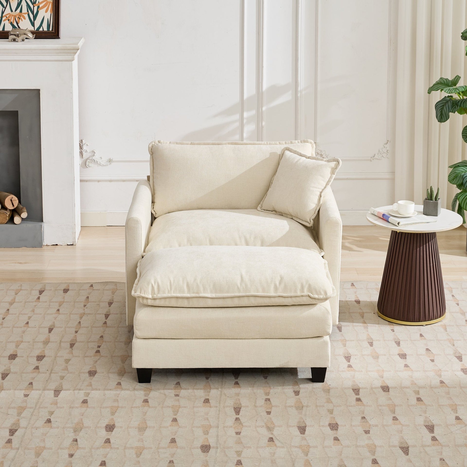 Cloud Sofa Ottoman only, Modern Sectional Couch, for Living Room Bedroom and Apartment, Comfy Double Layer Upholstered Seat Cushion, Breathable Chenille Fabric, Beige