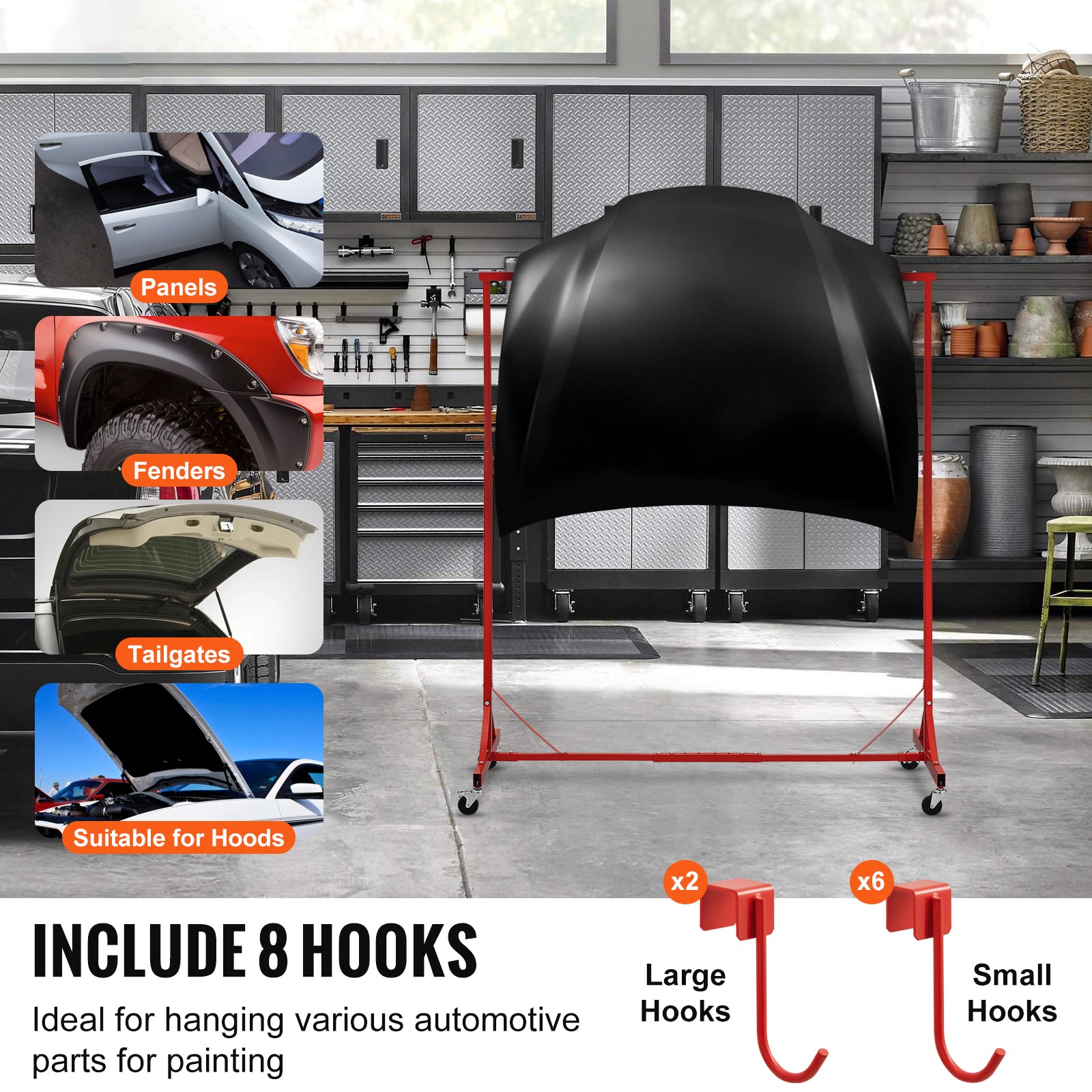 Newly Upgraded！Painting Rack Adjustable Paint Hanger 8 Hooks Auto Body Painting Stand