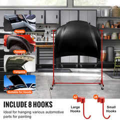 Newly Upgraded！Painting Rack Adjustable Paint Hanger 8 Hooks Auto Body Painting Stand