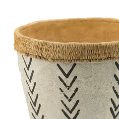 Set of 2 White and Brown Cement Planters with V Pattern, L:D10x8"  S:D8x6.5"