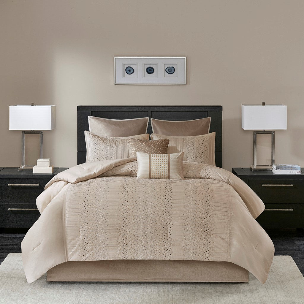 8 Piece Embroidered Comforter Set Natural King