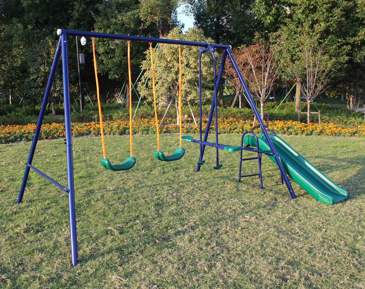3 in 1 Swing Set With Belt Swing, Slide, Glider for Backyard
