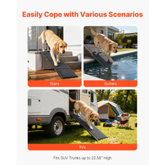 Dog Ramp for Cars, 63" L x 17" W, Folding Pet Ramps for Medium & Large Dogs up to 250lbs, Pet Stair Ramp with Non-Slip Felt Rug Surface, Portable Outdoor Dog Car Ramps for SUV & Truck