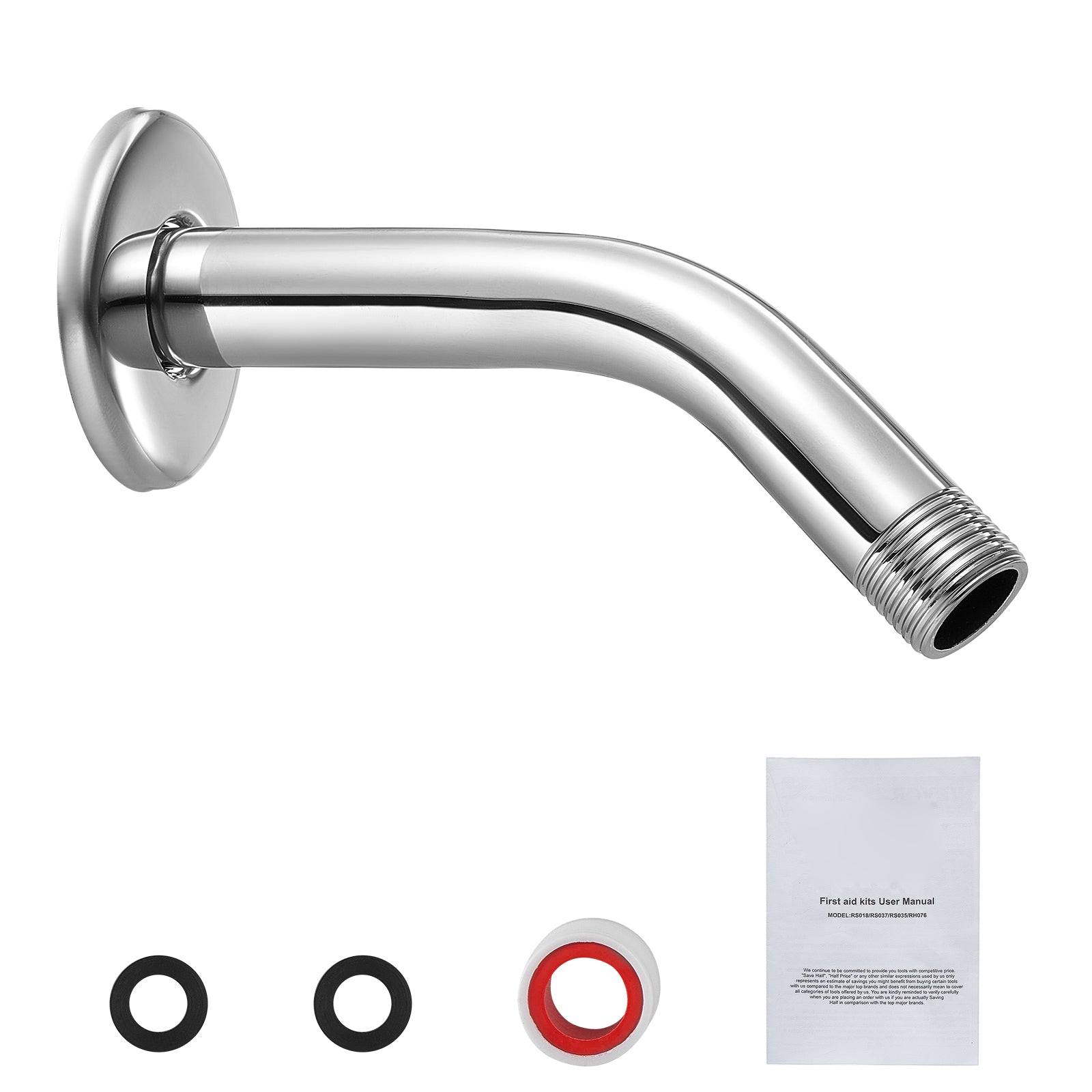 Shower Head Arm with Flange 6 Inches Wall Mounted Stainless Steel Chrome Finish