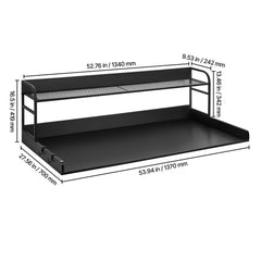 Washer Dryer Countertop with Shelf, 27.55" Depth x 54" Width Laundry Wood Top Cover with Anti-slip Strips, over Washer and Dryer Wood Countertop with Edge Rails, Black