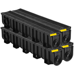 Trench Drain System, Channel Drain with Plastic Grate, 5.9x7.5-Inch HDPE Drainage Trench, Black Plastic Garage Floor Drain, 4x39 Trench Drain Grate, with 4 End Caps, for Garden, Driveway-4 Pack