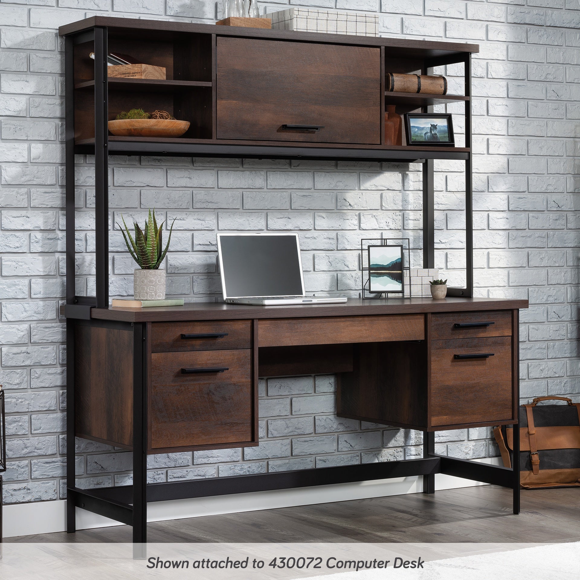 Hutch with Barrister Door, Brown finish