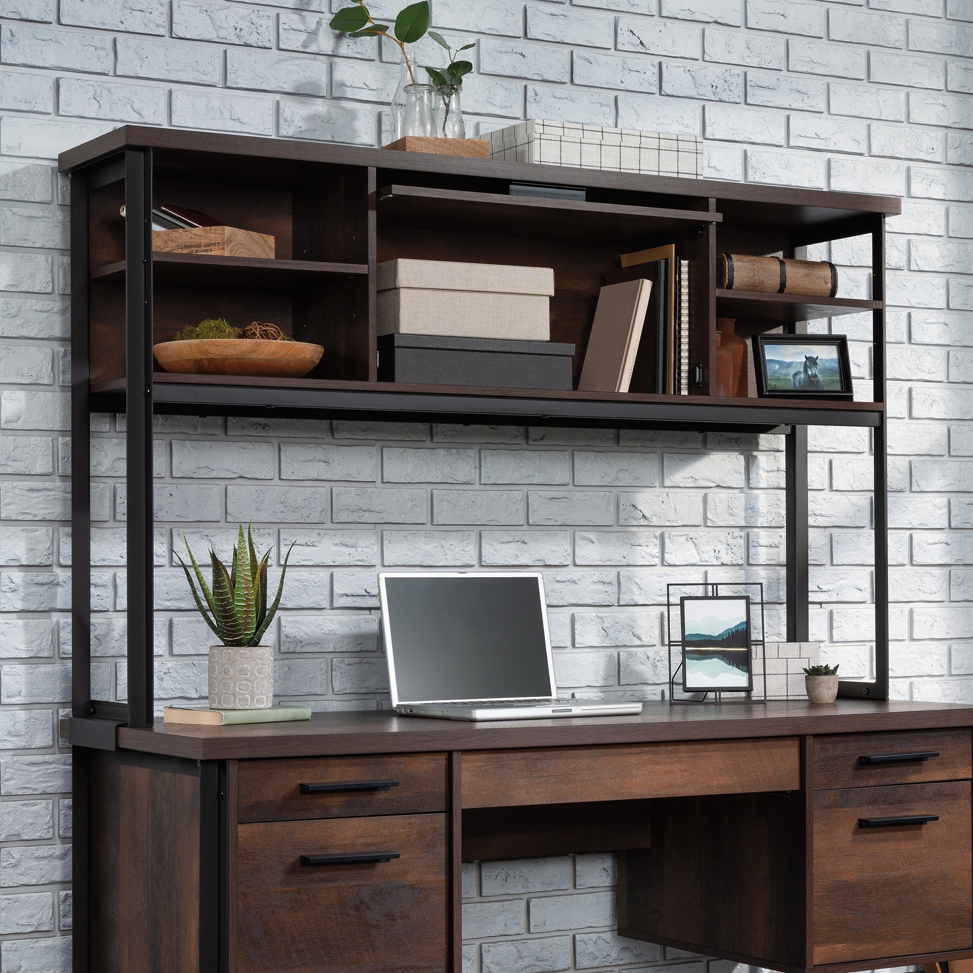 Hutch with Barrister Door, Brown finish