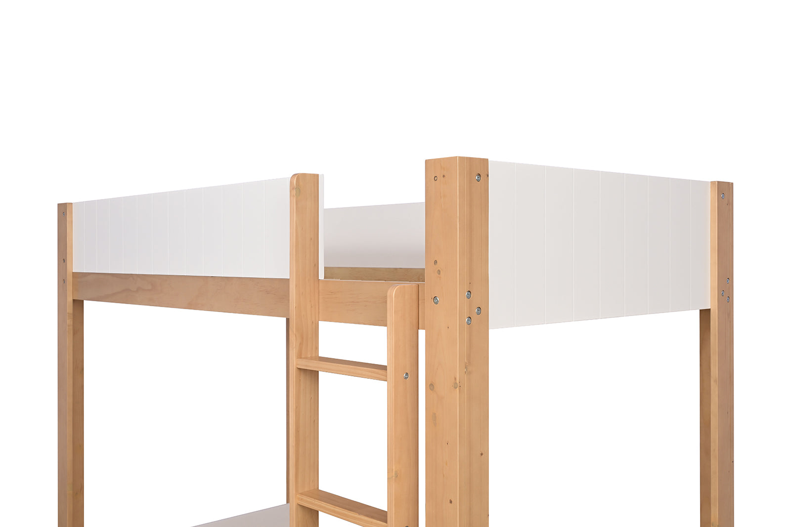 Contemporary Style Twin Over Twin Bunk Bed Lock Joint Side Rails Natural White Finish Bedroom Furniture