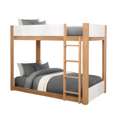 Contemporary Style Twin Over Twin Bunk Bed Lock Joint Side Rails Natural White Finish Bedroom Furniture