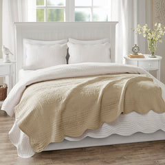 Oversized Quilted Throw with Scalloped Edges Khaki 60x72"