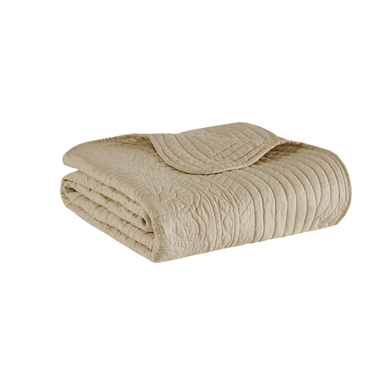 Oversized Quilted Throw with Scalloped Edges Khaki 60x72"