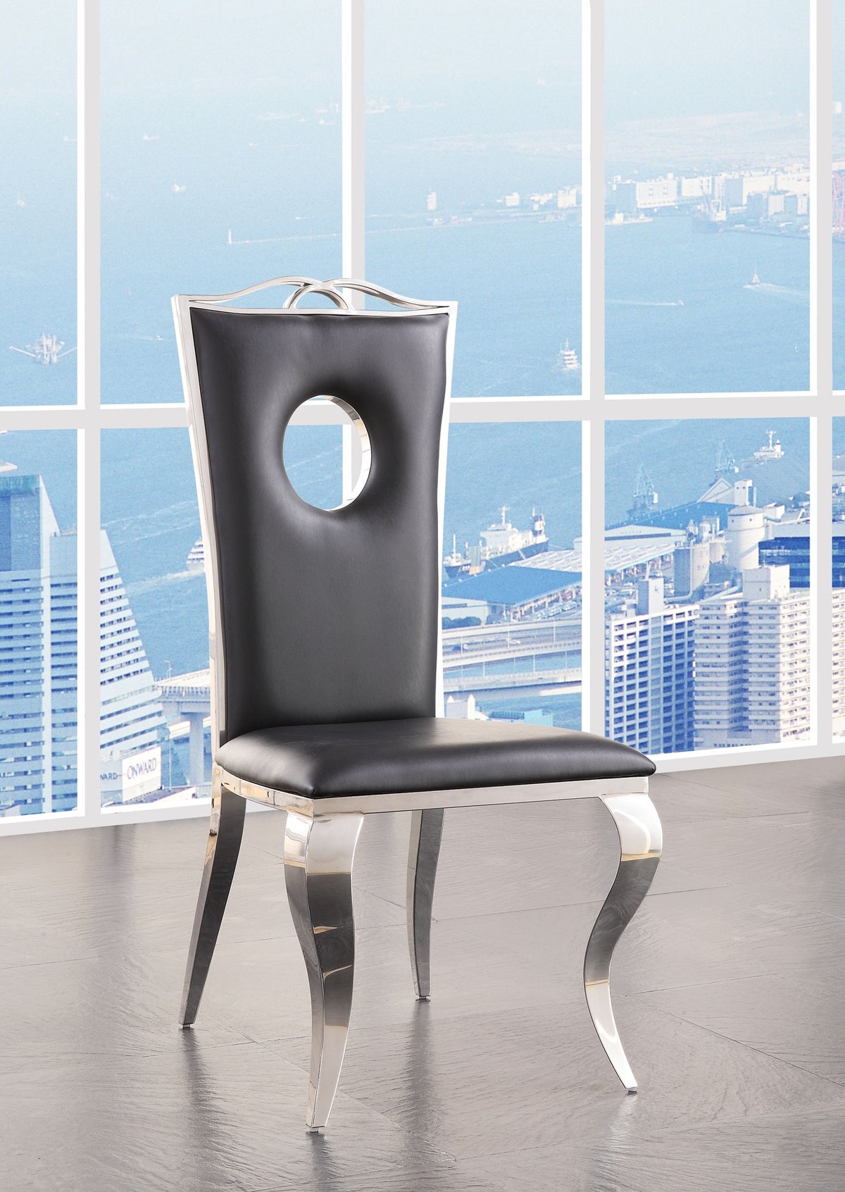 Cyrene Black Synthetic Leather & Stainless Steel Side Chair (Set of 2)