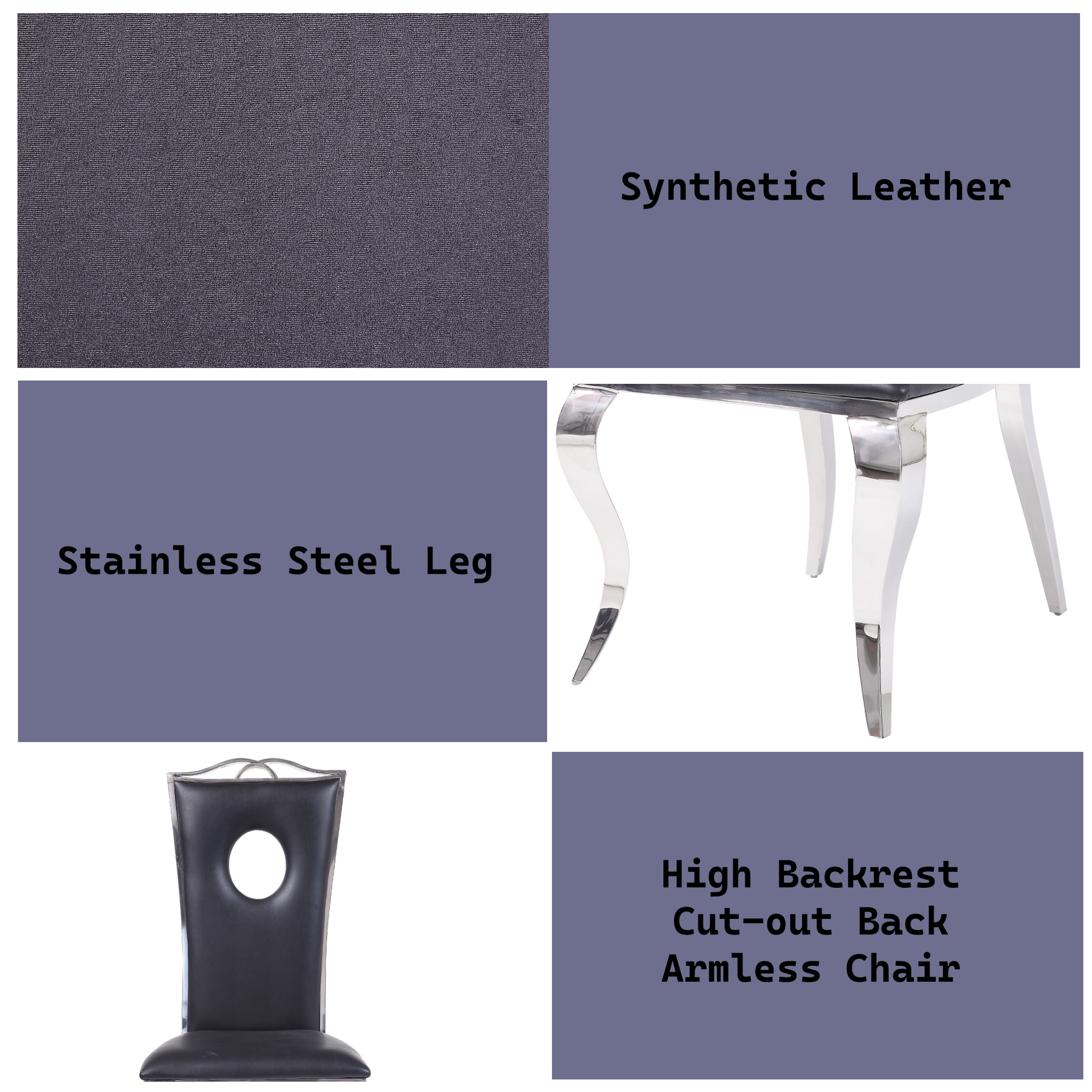 Cyrene Black Synthetic Leather & Stainless Steel Side Chair (Set of 2)