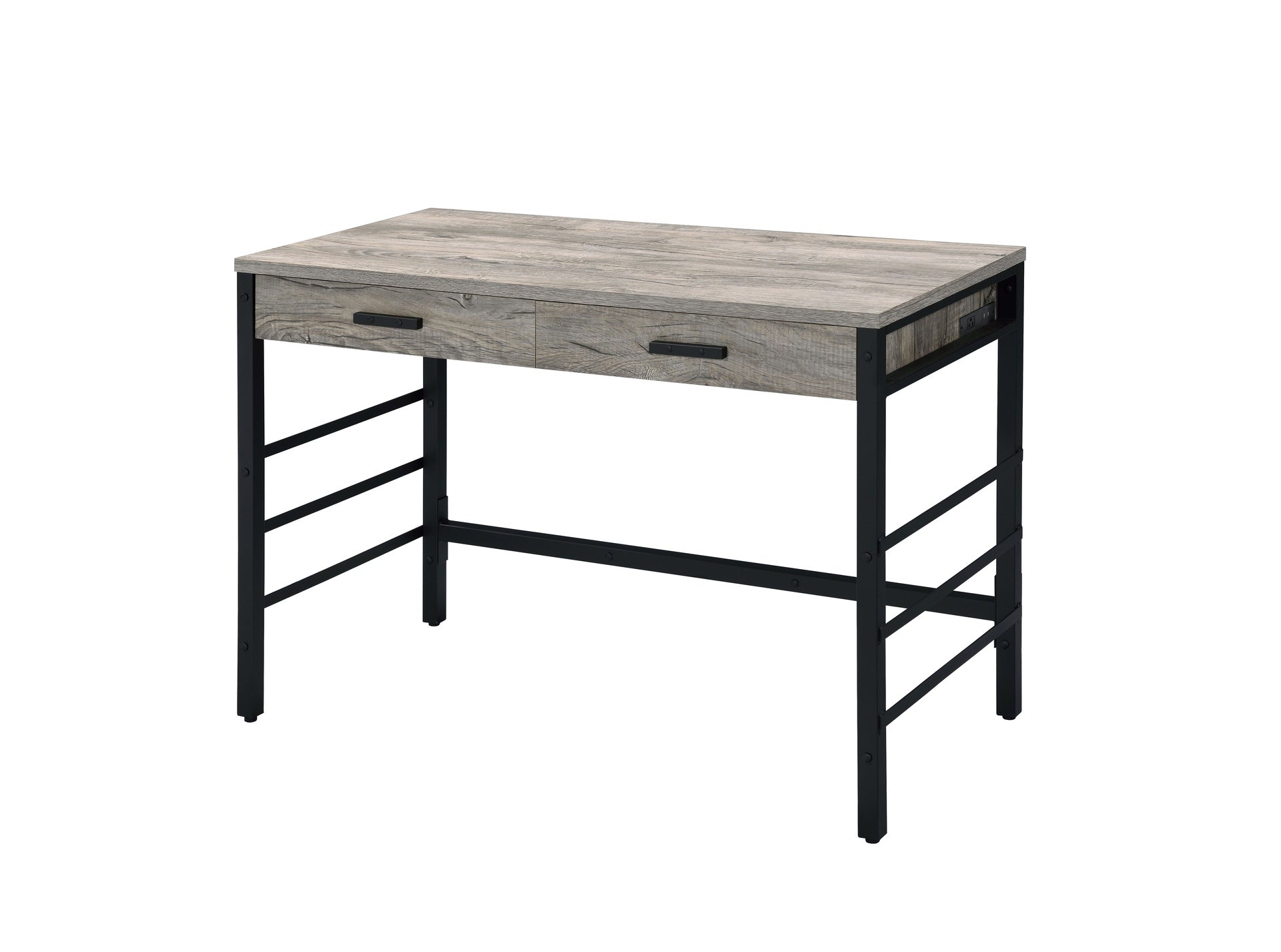 Disho  Light Weathered Oak & Black Finish Writing Desk W/USB