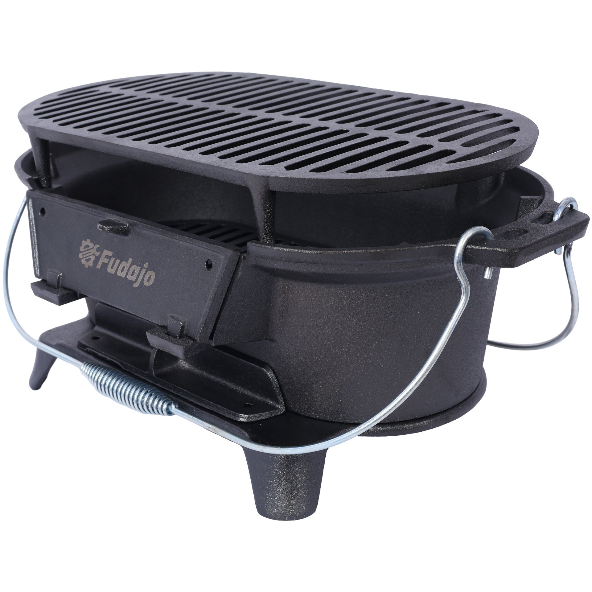 Oval Cast Iron Grill Outdoor, Portable Charcoal Grill and Tabletop Cast Iron Skillet - 100% Cast Iron, Durable, Small Charcoal Grill, Camping Stove, Hibachi Grill