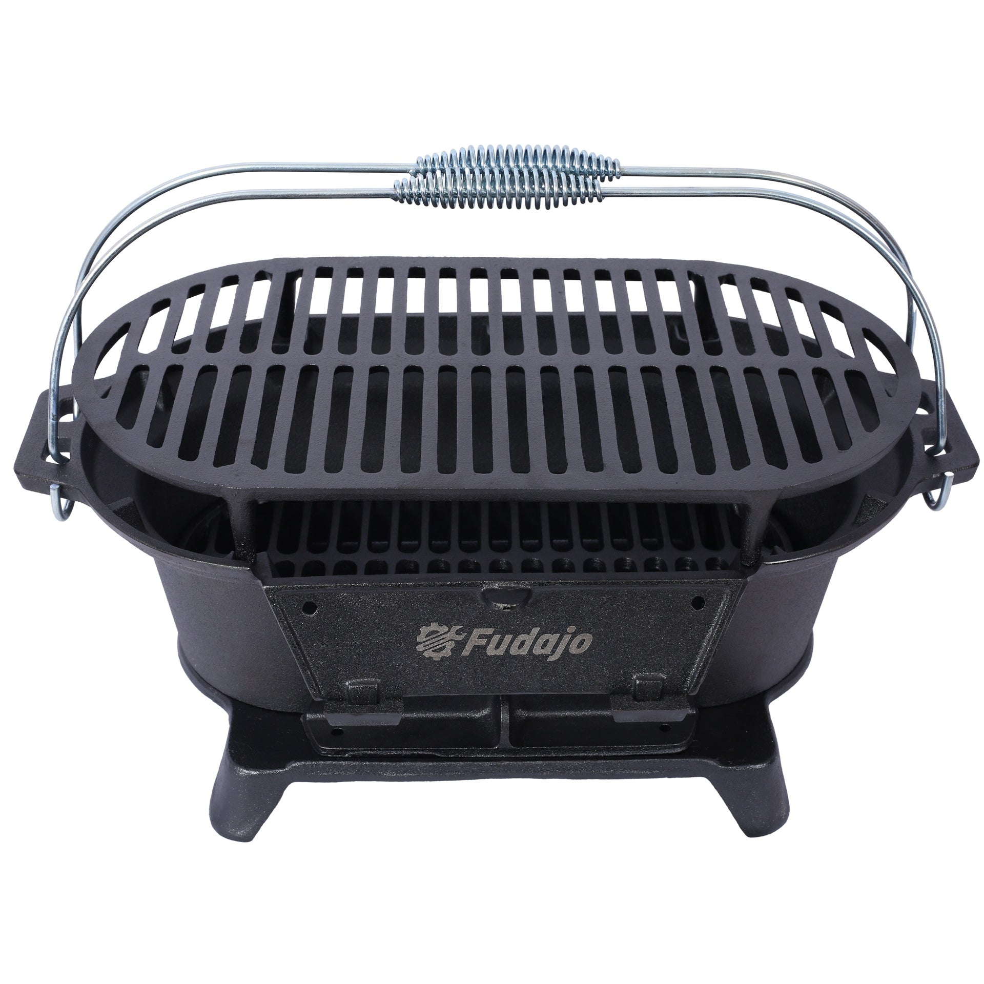 Oval Cast Iron Grill Outdoor, Portable Charcoal Grill and Tabletop Cast Iron Skillet - 100% Cast Iron, Durable, Small Charcoal Grill, Camping Stove, Hibachi Grill