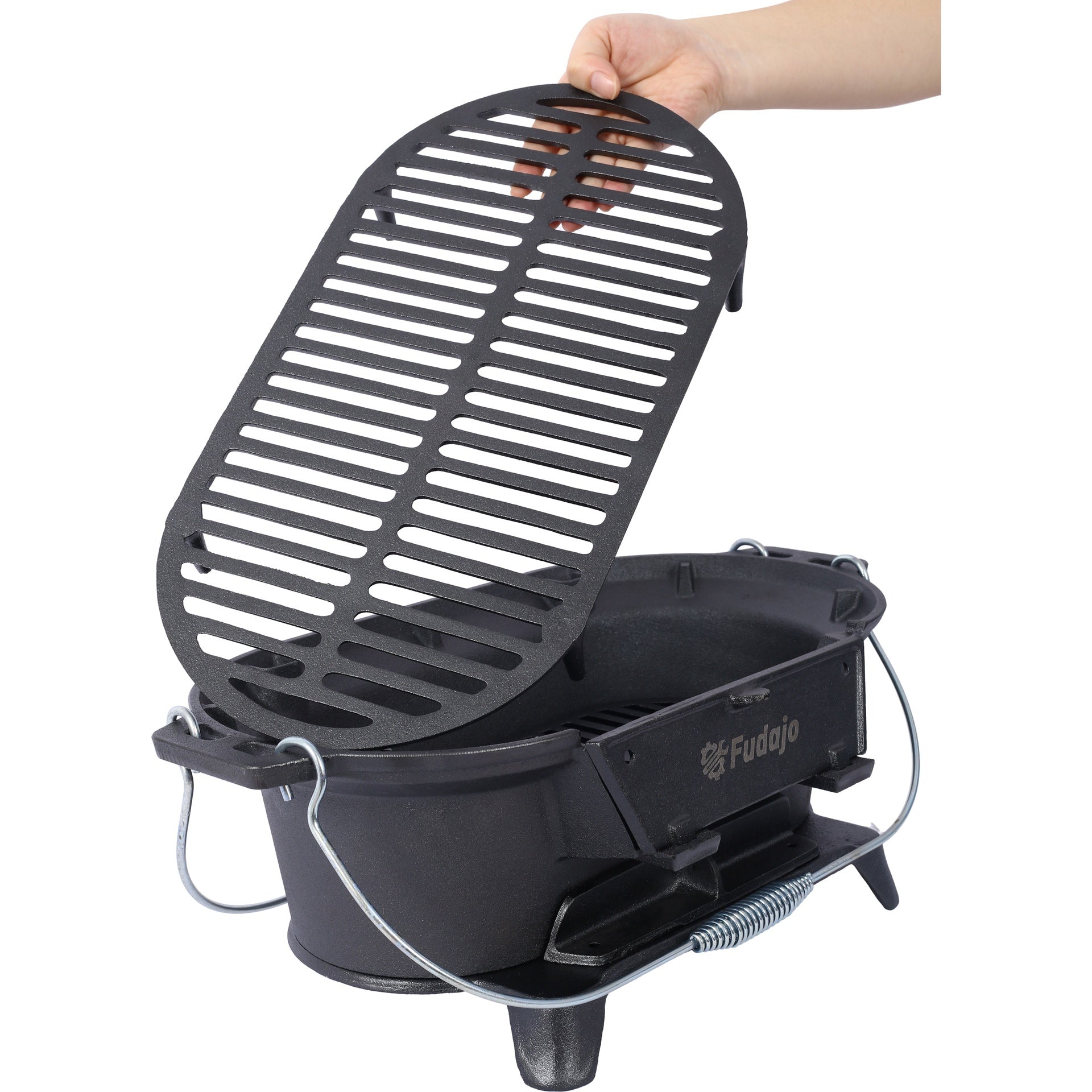 Oval Cast Iron Grill Outdoor, Portable Charcoal Grill and Tabletop Cast Iron Skillet - 100% Cast Iron, Durable, Small Charcoal Grill, Camping Stove, Hibachi Grill