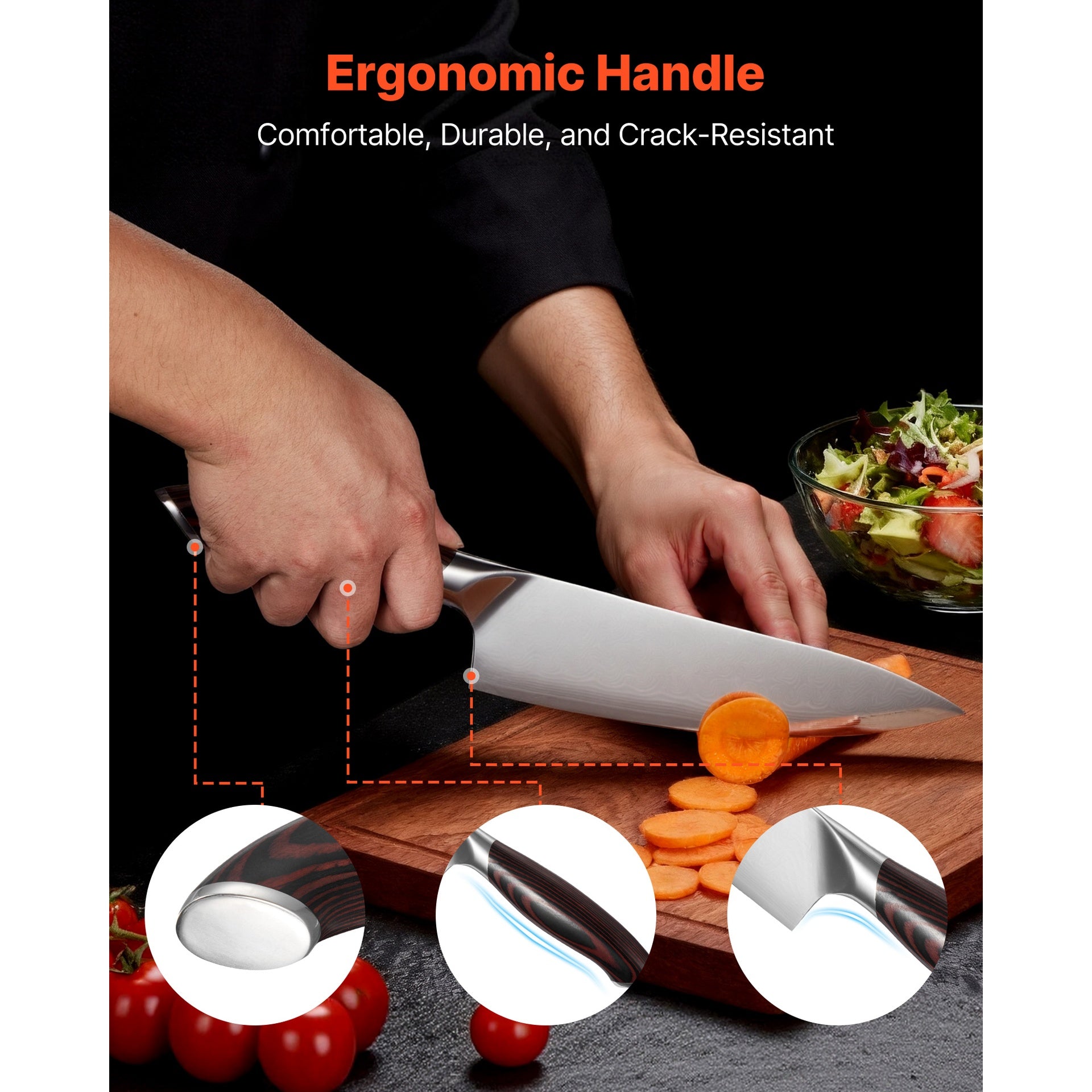 Kitchen Knife Set, 6 Piece High Carbon Stainless Steel Sharp Knife Set, Professional Kitchen Cutlery with Ergonomic Crack-Resistant Handle, and Walnut Finish Powerful Magnetic Knives Holder
