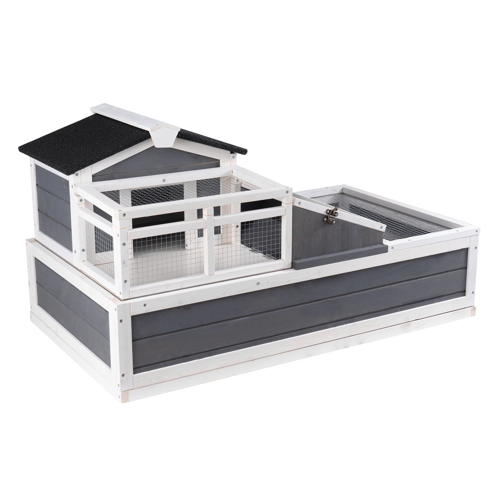 Tortoise Habitat Wooden Tortoise House Indoor/Outdoor 3-Room 44x25.6x24in